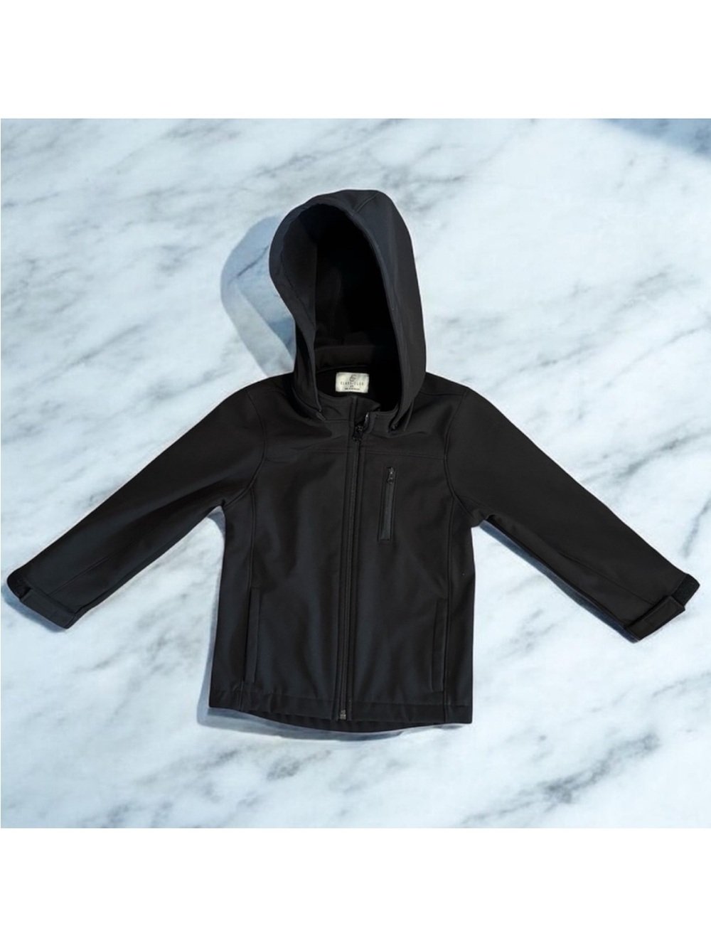Class Club Black Soft-shell Hooded Chest Pocket Removable Hood Boy’s Jacket 4/5
